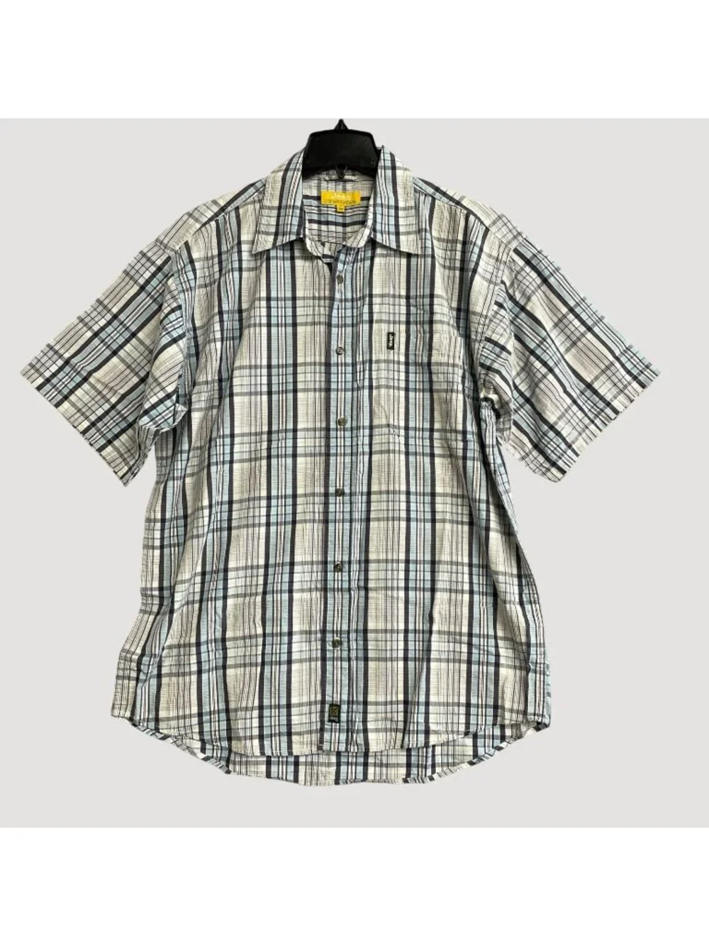 Jeep Men's L Plaid Button-Down Short-Sleeve Shirt Blue & White Casual Wear P0305